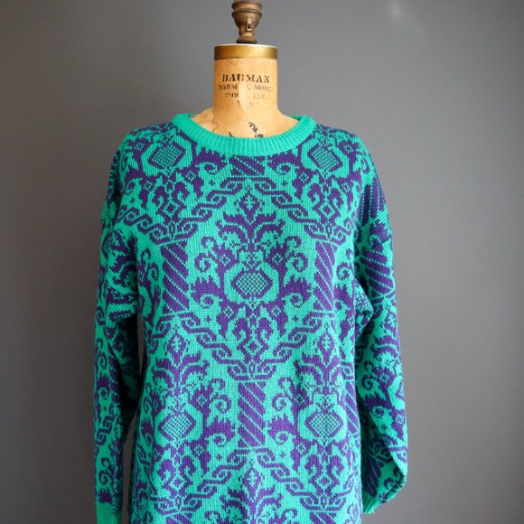 Purple and Green Acrylic Sweater Dress by DAKOTA - Picture 7 of 10